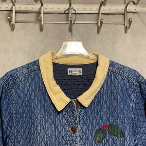 VTG HAIKS Jacket Women 3XL Quilt Denim Corduroy Collar Patchwork 90s Barn Coat